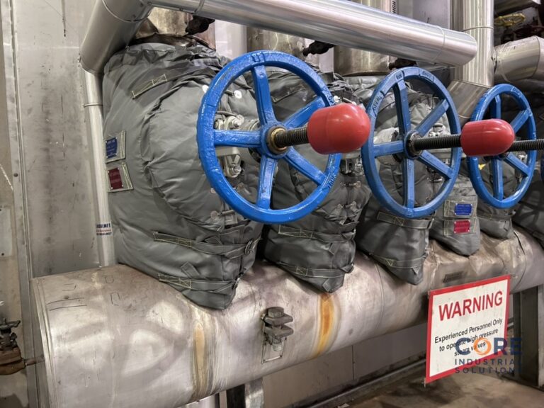 handwheelIndustrial valve with blue handwheel fitted with insulation jackets