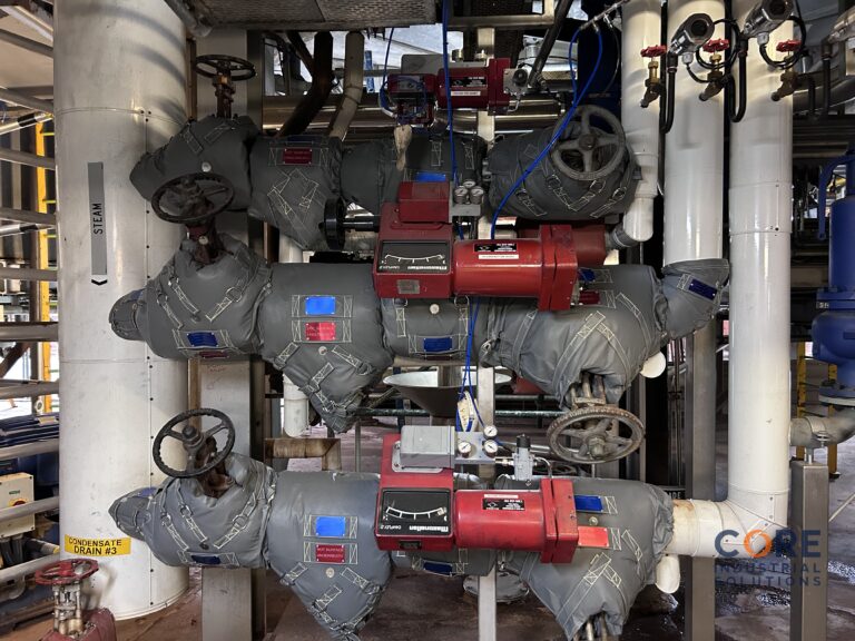 Insulation jacket system fitted to industrial valve with red actuators